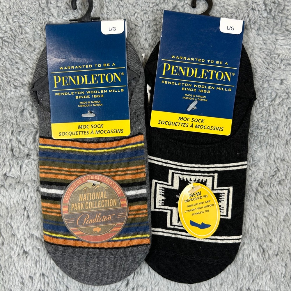 Pendleton Moc Socks 2 Pair Bundle National Park Olympic Black Grey Large 9-12